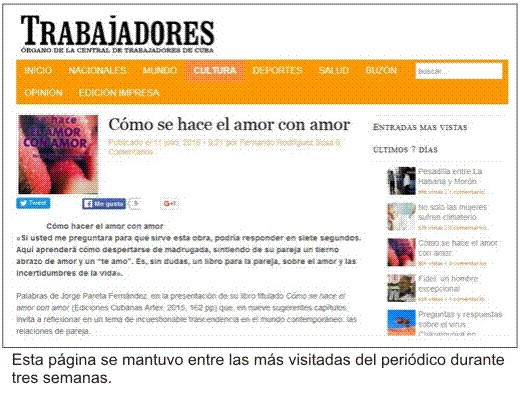 Artículo en Trabajadores acerca del libro eBook e-book como se hace el amor con amor, como hacer el amor, como tener una relacion de pareja feliz